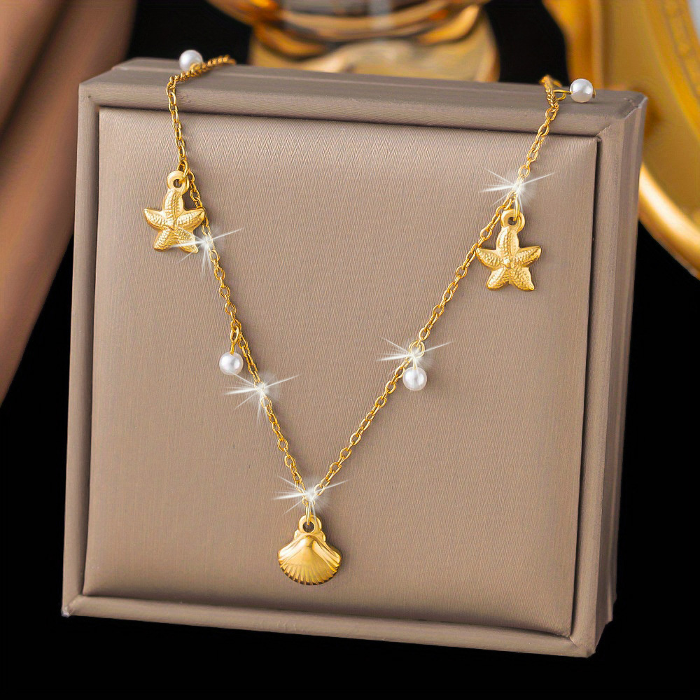 Women's Stainless Steel Ocean Style Necklace with Starfish Shell Pendant